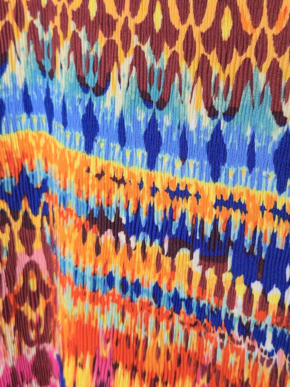 NWT Ninety Clothing Multi Color Geometric Ikat Print Pleated Boho Blouse 2X - Picture 9 of 16